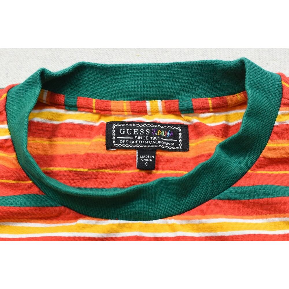 GUESS x J Balvin Vibras Striped Short Sleeve T-Shirt Men's Size Small Orange Gre - Picture 8 of 8